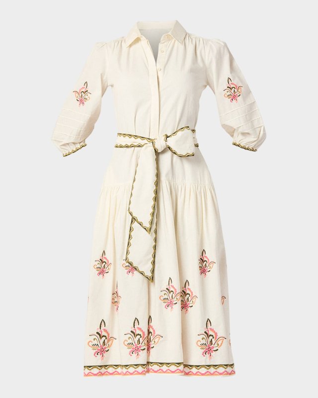 Paisley Embroidered Cotton Midi Shirtdress